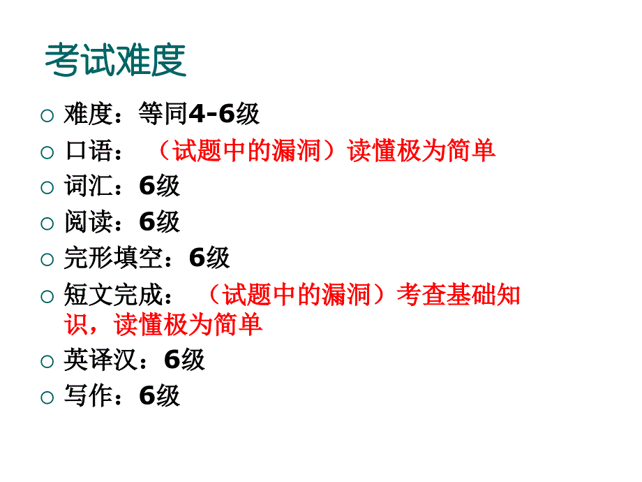 2018年同等学力人员申请硕士学位英语水平考试攻题型结构分析及 复习 建议课件_第3页