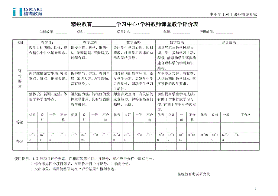 学科教师课堂教学评价表_第1页