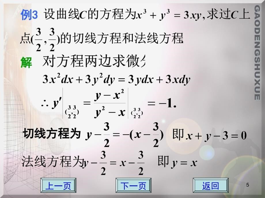 应用数学 教学课件 ppt 作者 方鸿珠 蔡承文2.3 隐函数及由参数方程所确定的函数的微分法_第5页