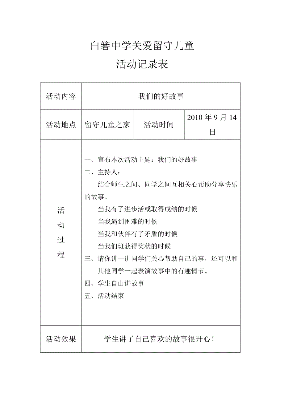 关爱留守儿童活动记录10- 13 年度资料_第1页