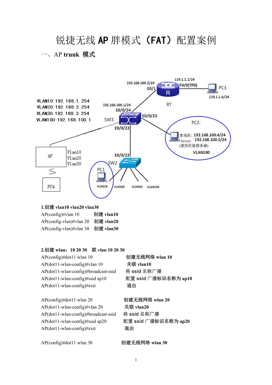 锐捷无线AP胖模式(FAT)配置案例资料_第1页