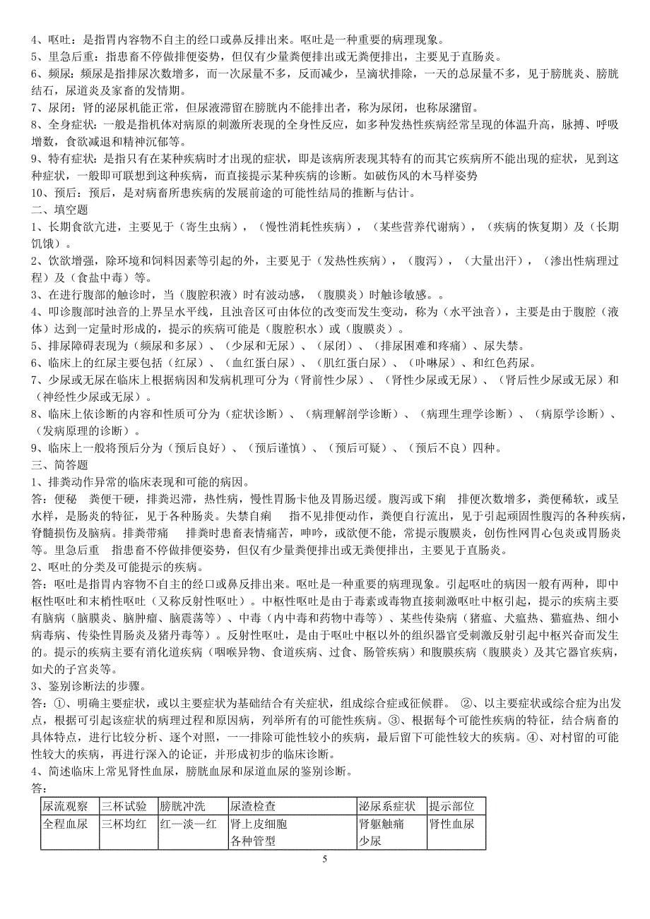 兽医临床诊断学作业题 有答 案的资料_第5页