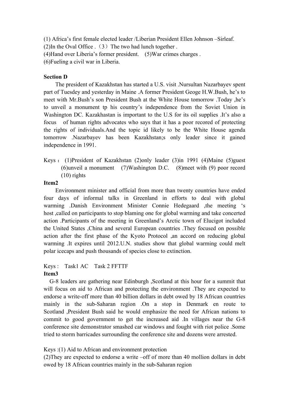 杨世登  英语新闻听力教程 (原文、答案) Unit 1-18 完整版资料_第5页