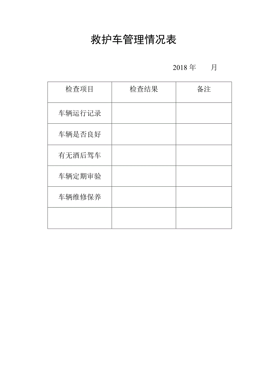 医院救护车检查记录表_第1页