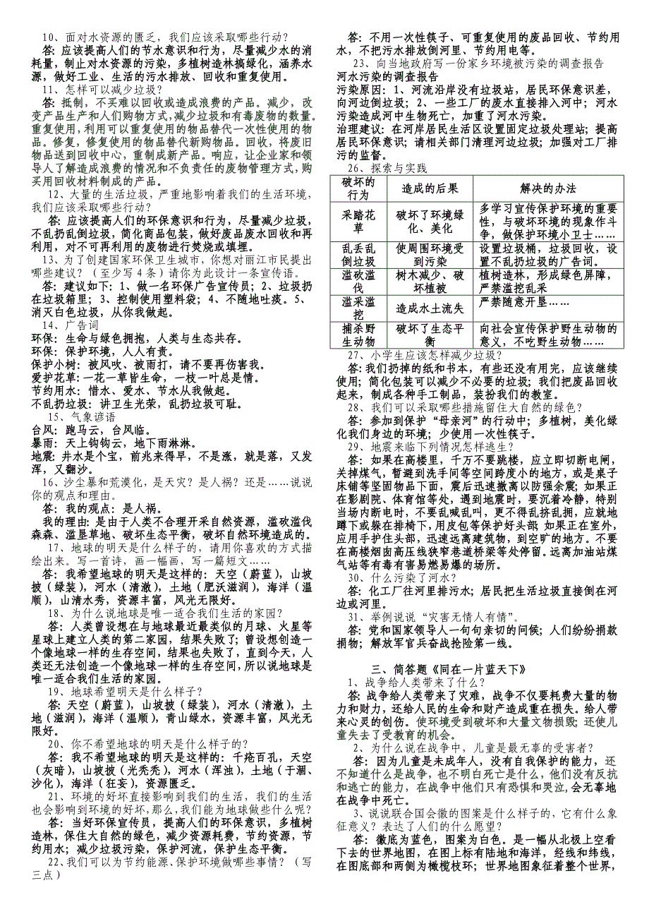 2016年人教版小学六年级下册品德与社会简答题_第3页