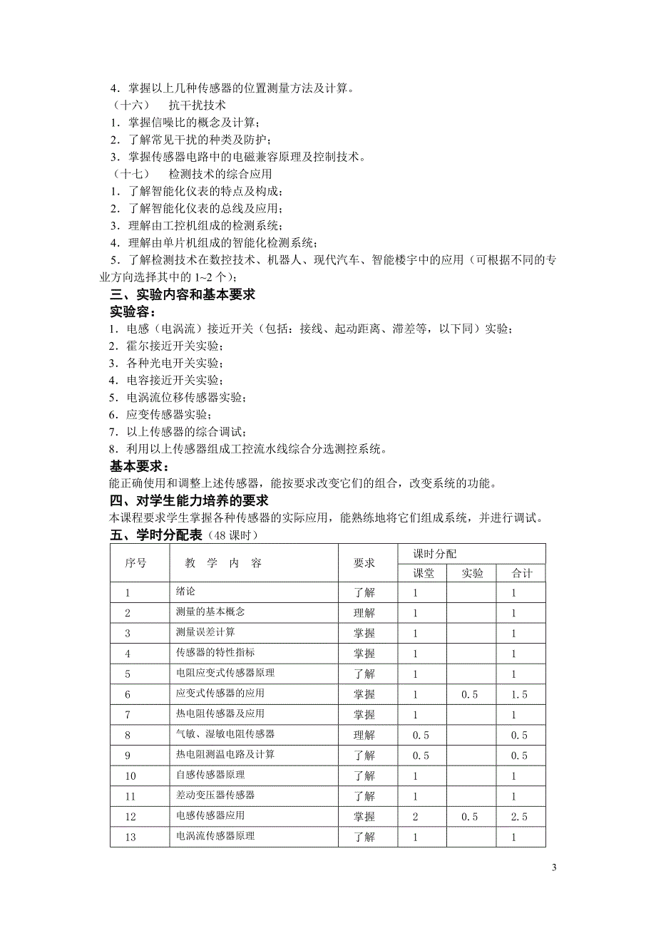 自动检测技术及应用 教学课件  作者 梁森_ 本科“传感器与检测技术”课程大纲_第3页