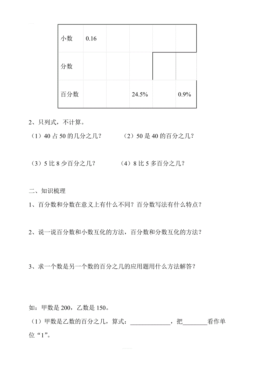 【人教版】2019年秋六年级上册数学：第6单元百分数（一）第6课时整理和复习教案_第2页