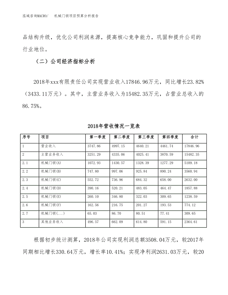 机械门锁项目预算分析报告_第3页