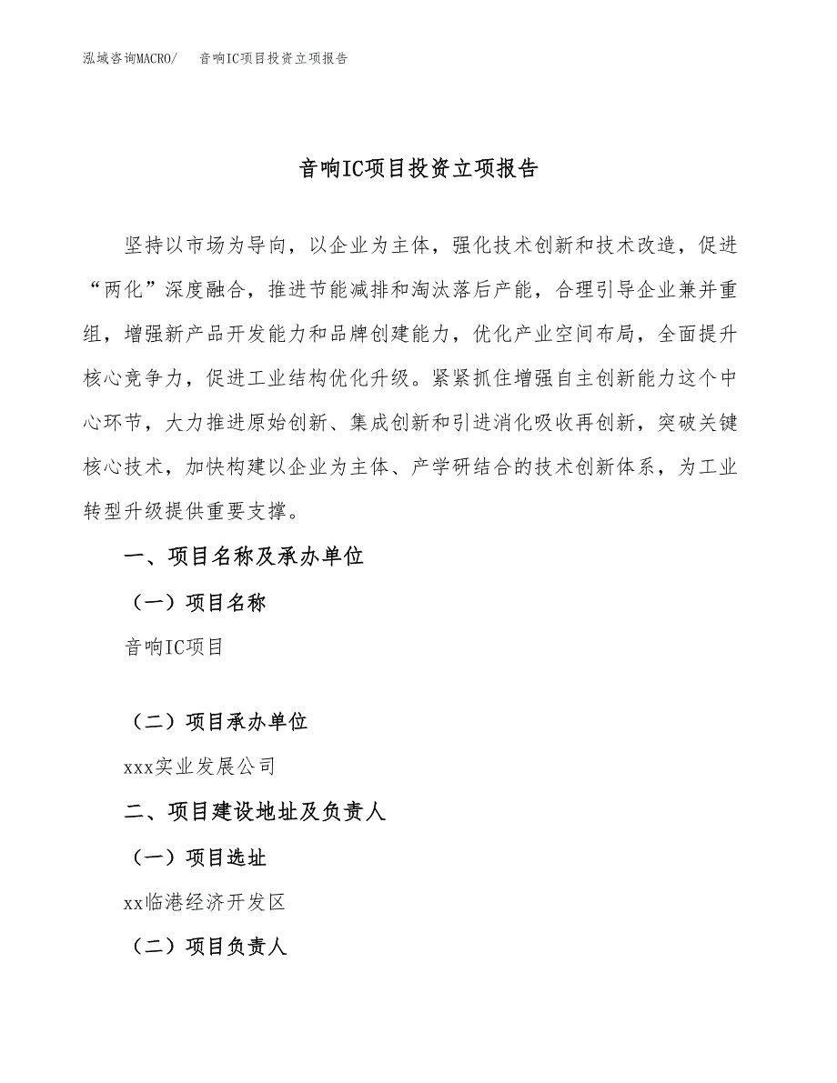 音响IC项目投资立项报告.docx_第1页