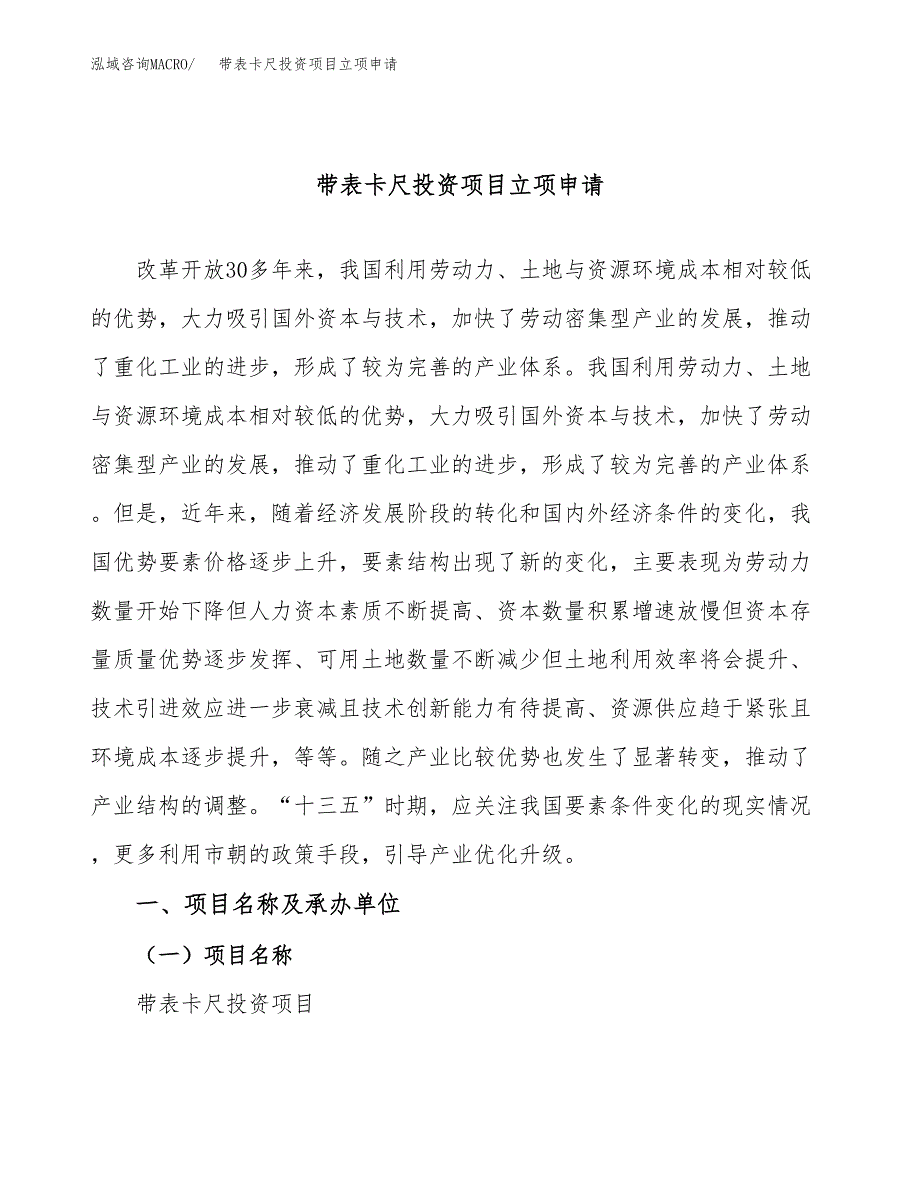 带表卡尺投资项目立项申请模板.docx_第1页