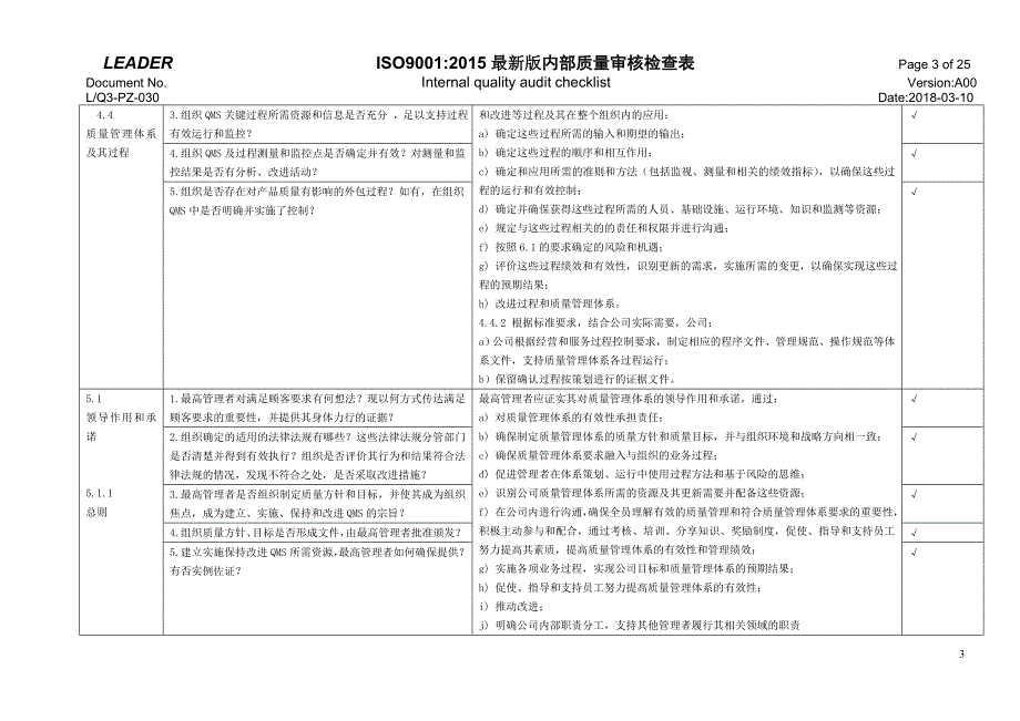 ISO9001-2015内审检查表(附检查记录)资料_第3页