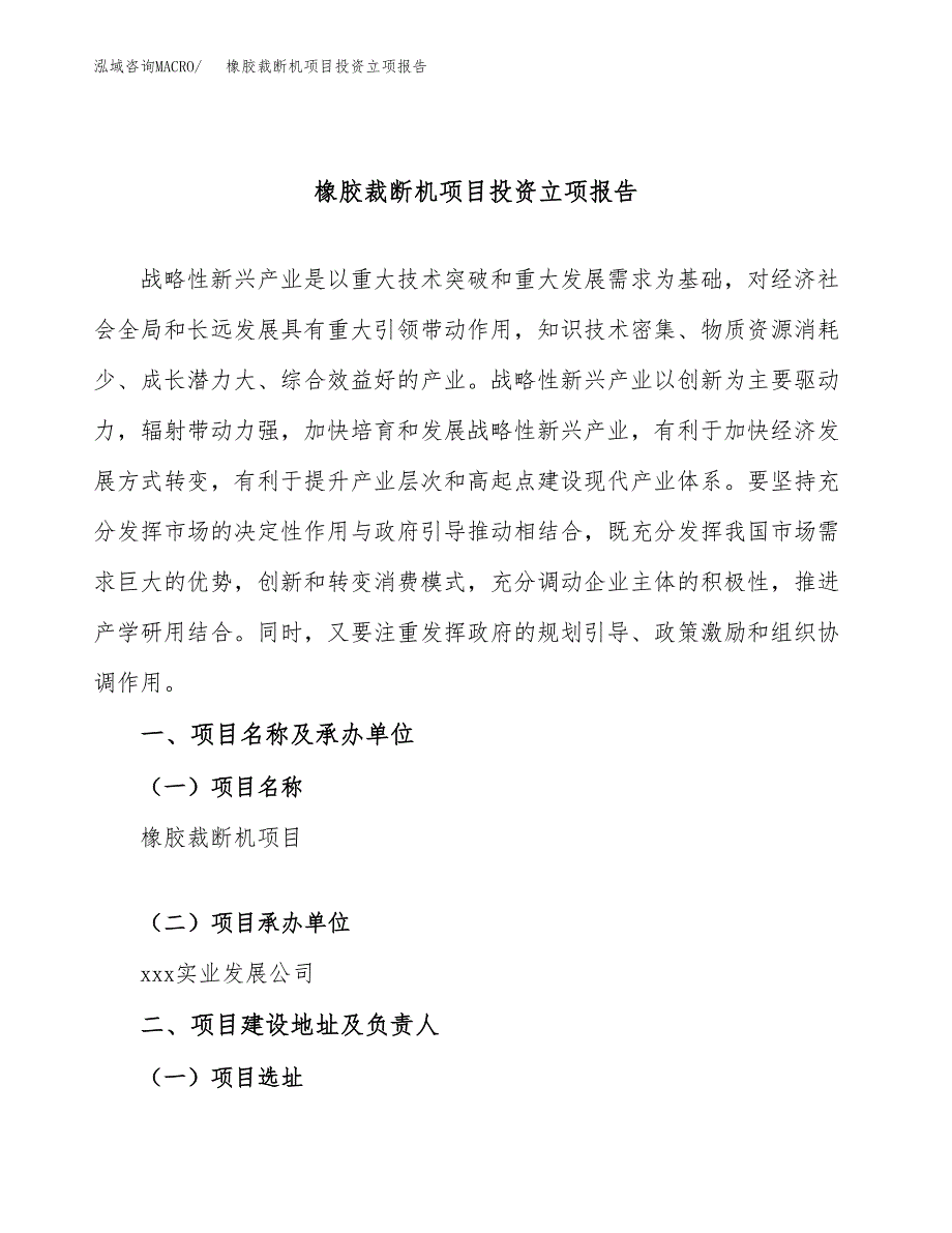 橡胶裁断机项目投资立项报告.docx_第1页