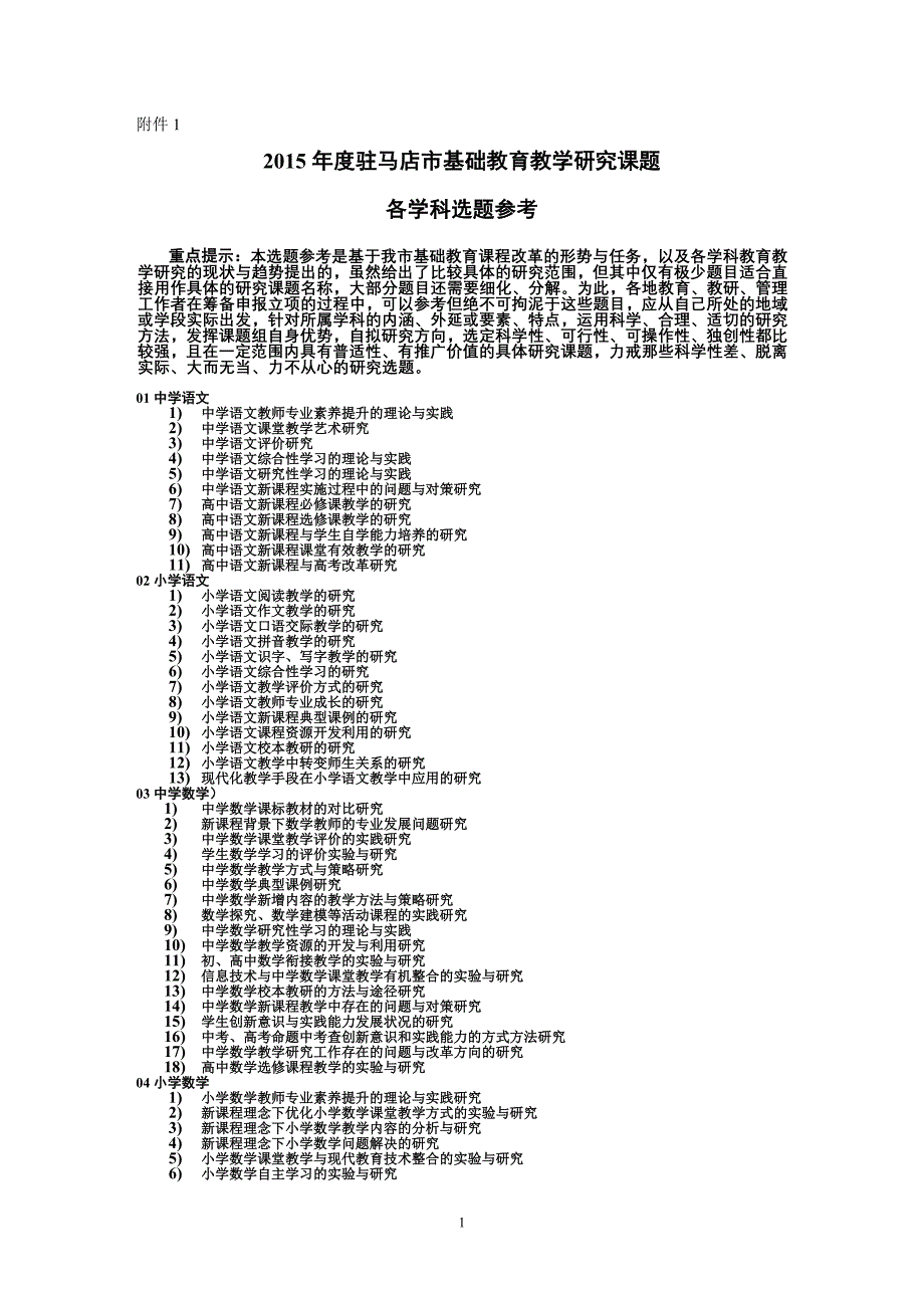 2015年度各学科研究课题 选题 参考资料_第1页