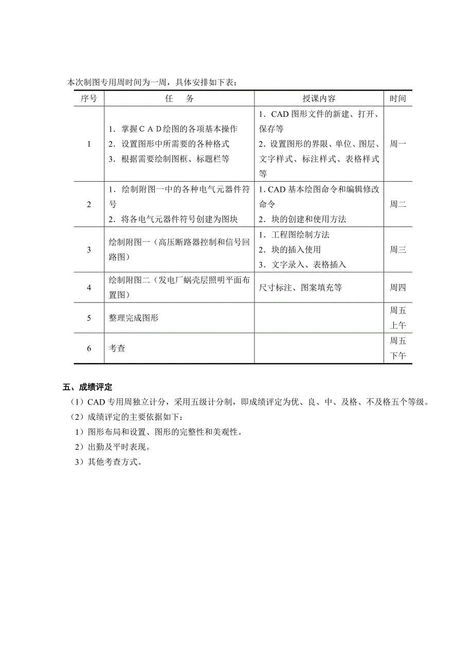 电气制图 教学课件  作者 朱献清 - 副本2-附件② CAD制图专用周教学大纲_第2页