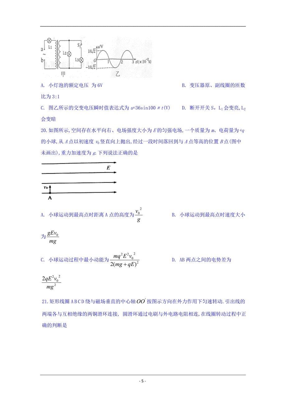 四川省2018-2019学年高二下学期期末模拟理科综合试题 Word版含答案_第5页