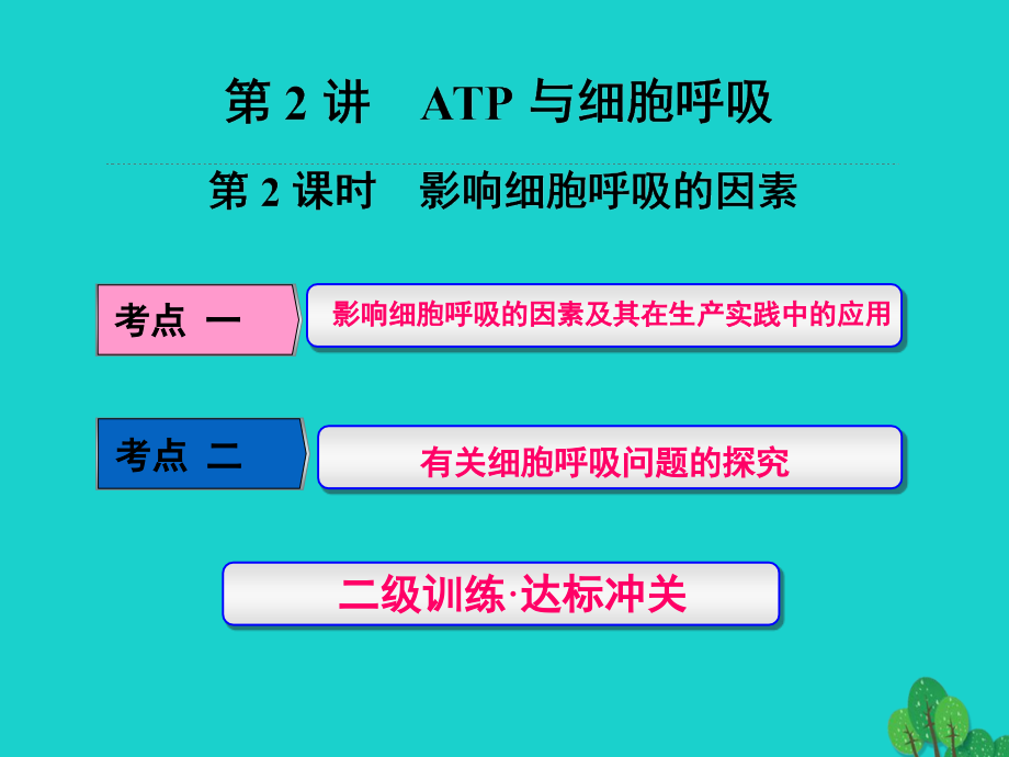 练酷版高考生物一轮复习_第三单元 细胞的能量供应和利 第2讲 atp与细胞呼吸（第2课时）影响细胞呼吸的因素课件（必修1）_第1页