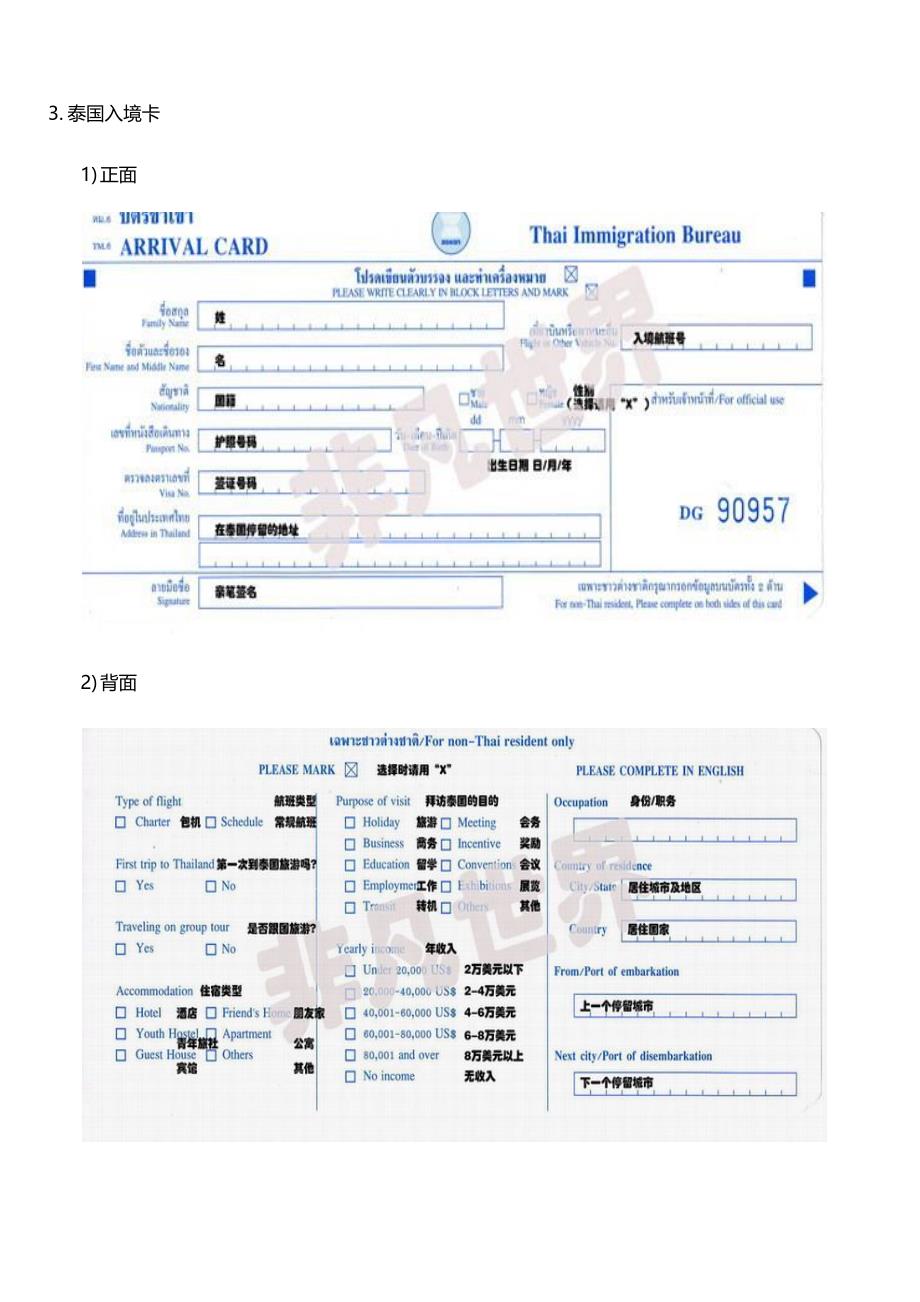 各国出入境卡填写范本-Word范文--Word范文_第3页