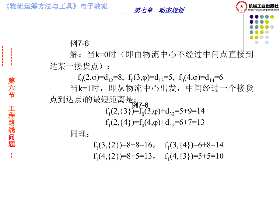 物流运筹方法与工具 教学课件 ppt 作者 彭秀兰 毛磊第七章动态规划第六节工程路线问题_第4页