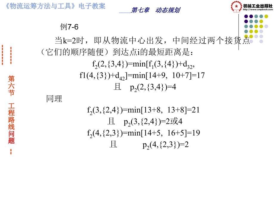 物流运筹方法与工具 教学课件 ppt 作者 彭秀兰 毛磊第七章动态规划第六节工程路线问题_第5页