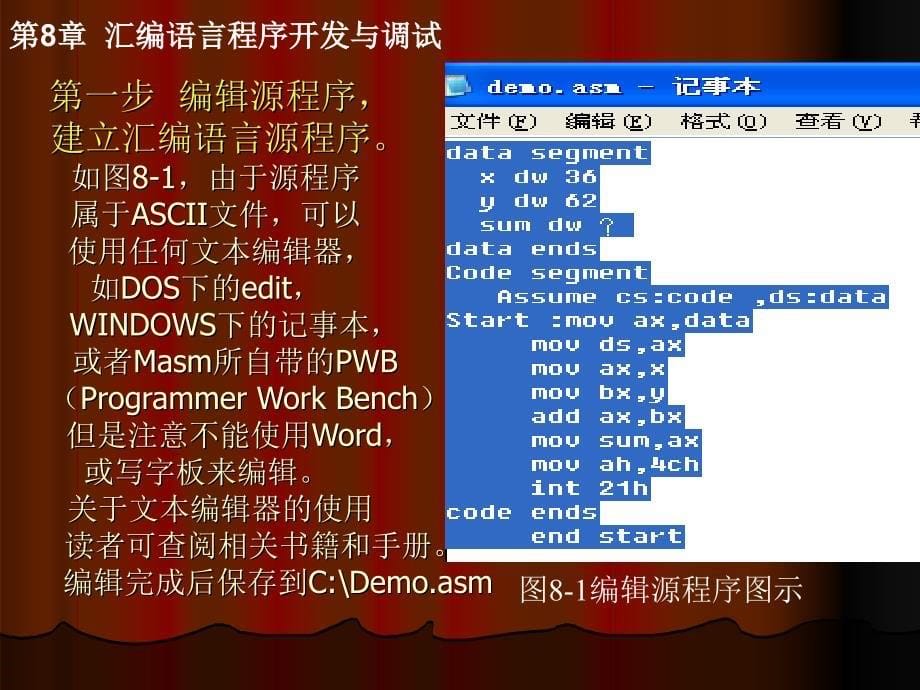 汇编语言程序设计 教学课件 ppt 作者 何超 第8章 汇编语言程序开发与调试_第5页