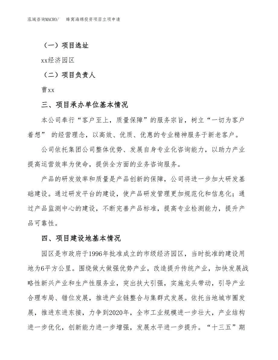 蜂窝海绵投资项目立项申请模板.docx_第2页