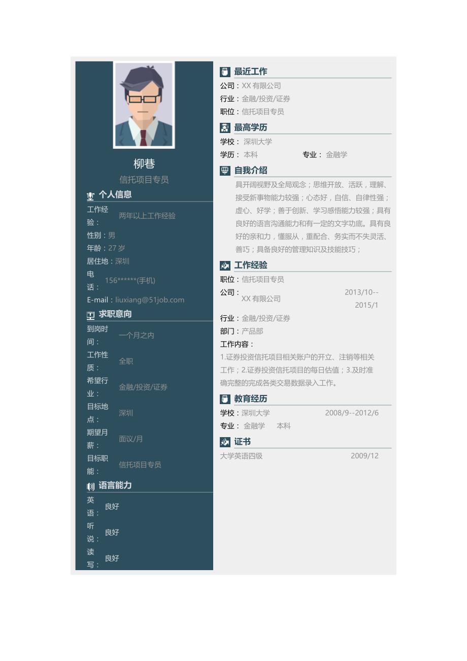 信托项目专员求职个人简历求职简历大学生优秀简历模板_第1页