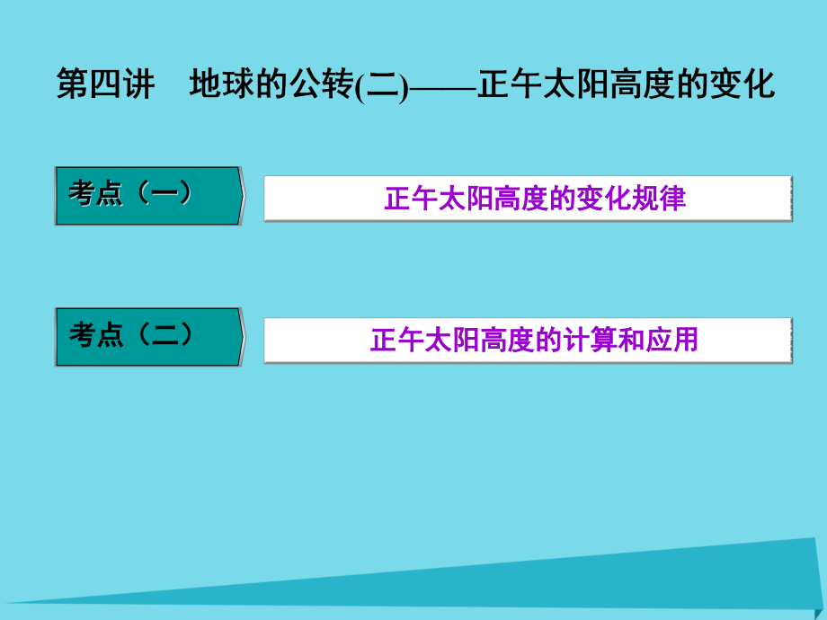 高三地理复习_第一部分 第一章 宇宙中的地球 第四讲 地球的公转(二)-正午太阳高度的变化课件_第1页