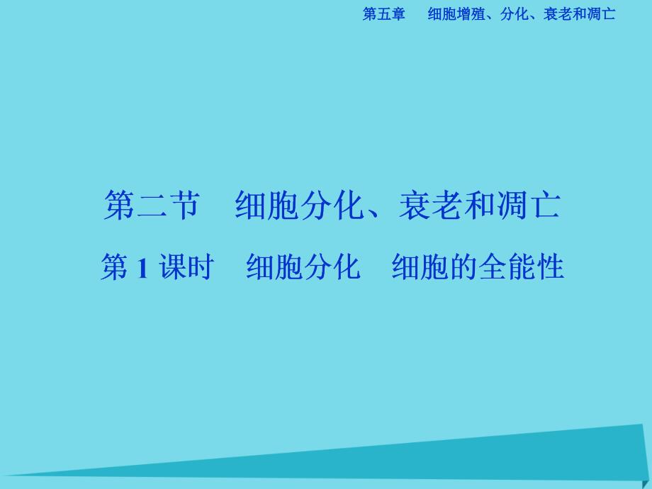 优化方案高中生物_第五章 细胞增殖、分化、衰老和凋亡 第二节 细胞分化、细胞衰老和调亡（第1课时）细胞分化 细胞的全能性课件 苏教版必修1_第1页