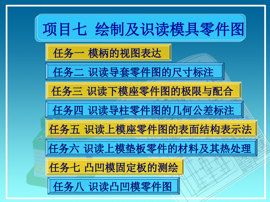 模具识图与制图 教学课件 ppt 作者 林胜 等 项目7 绘制及识读模具零件图_第1页