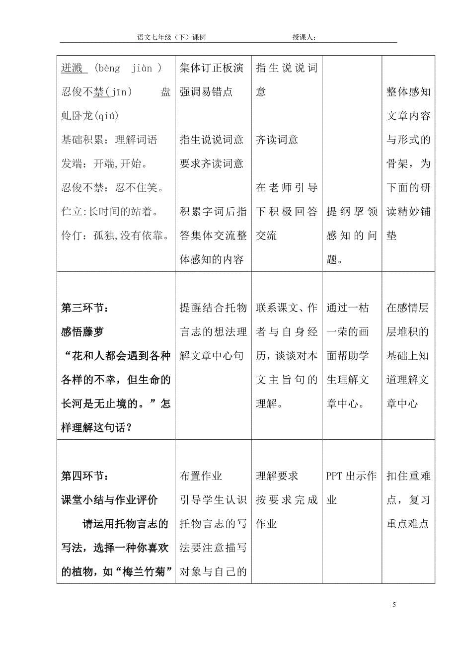 人教版部编七年级语文下册  第五单元 第17课 紫藤萝瀑布 教学设计_第5页