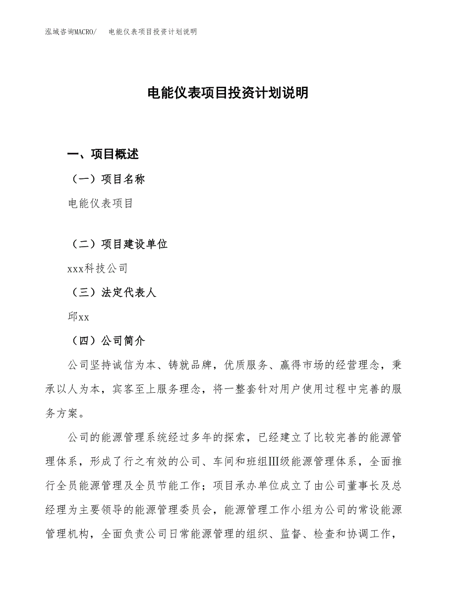 电能仪表项目投资计划说明.docx_第1页