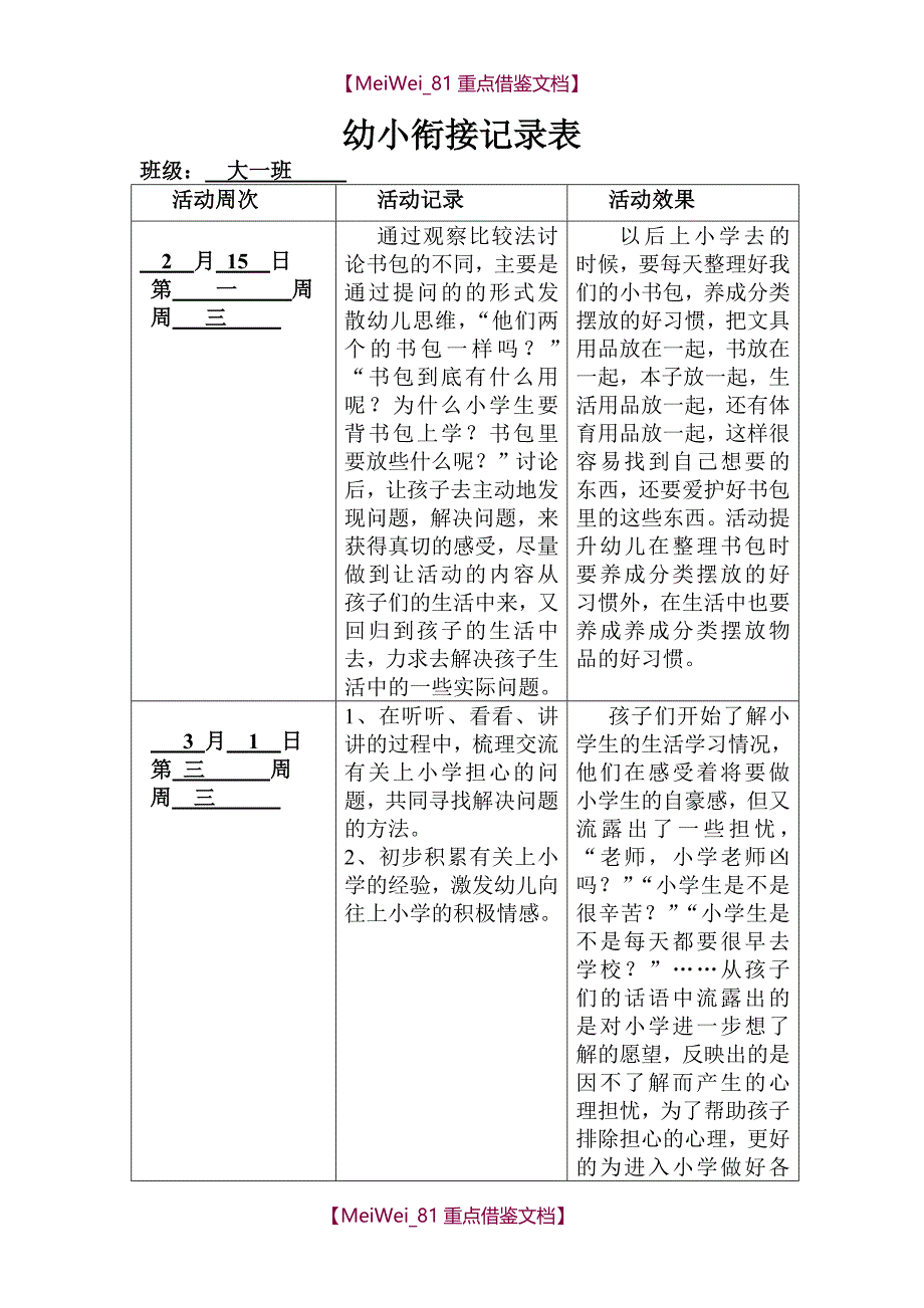 【9A文】幼小衔接记录表_第1页