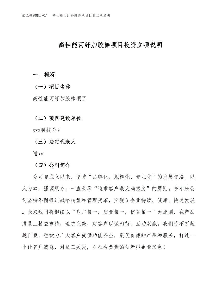 高性能丙纤加胶棒项目投资立项说明.docx_第1页