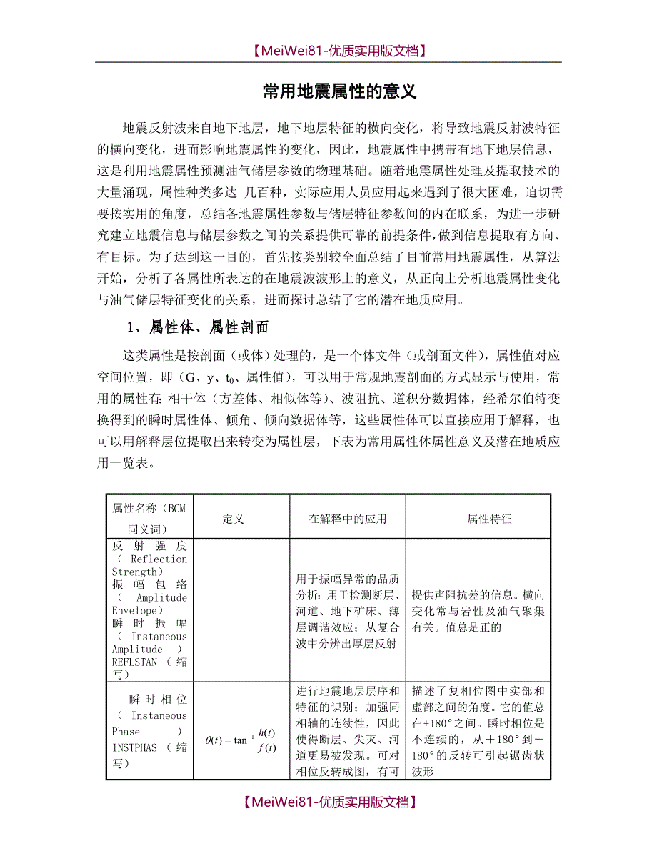 【8A版】常用地震属性的意义_第1页