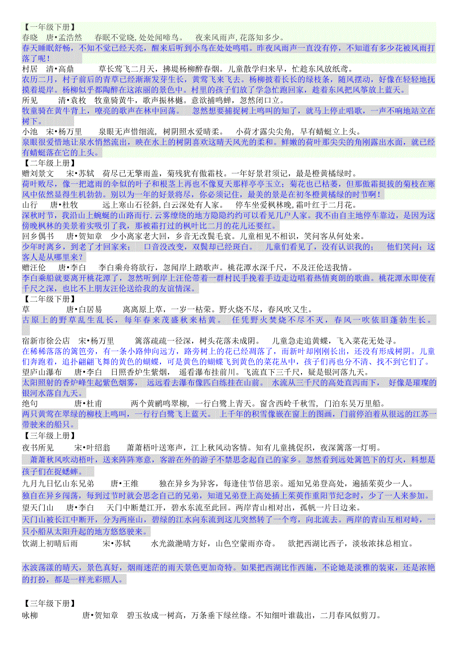 人教版语文一到六年级古诗词集锦+意思_第1页