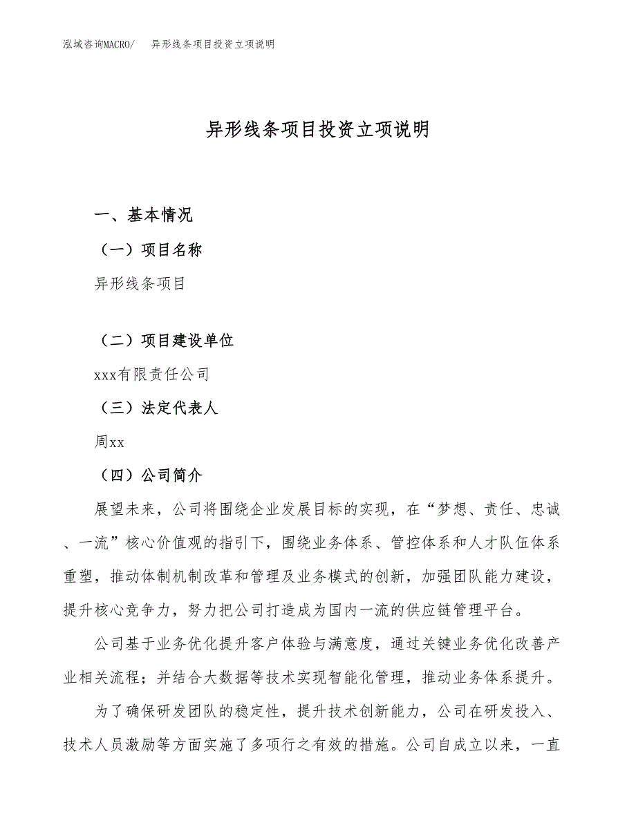 异形线条项目投资立项说明.docx_第1页