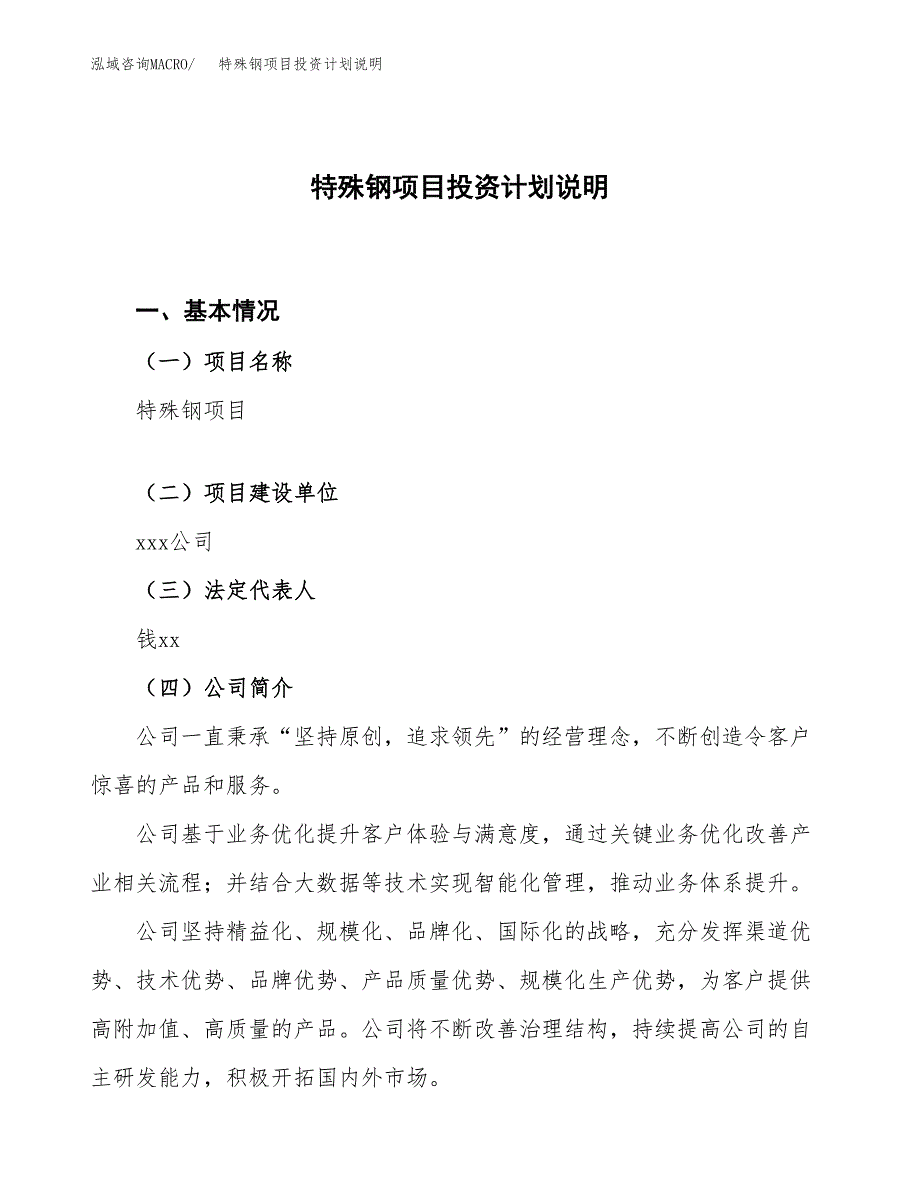 特殊钢项目投资计划说明.docx_第1页