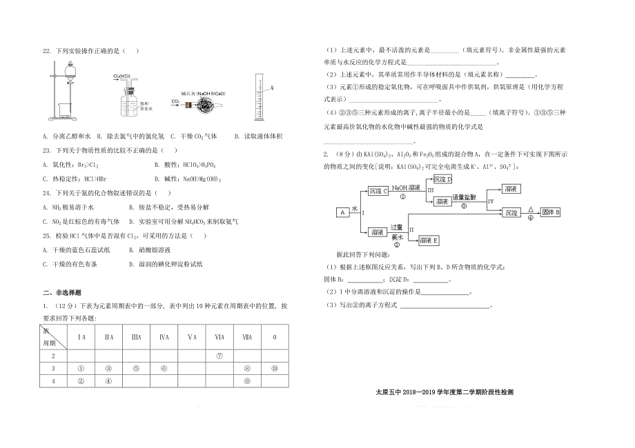 山西省2018_2019学年高二化学下学期5月阶段性检测试题文_第2页