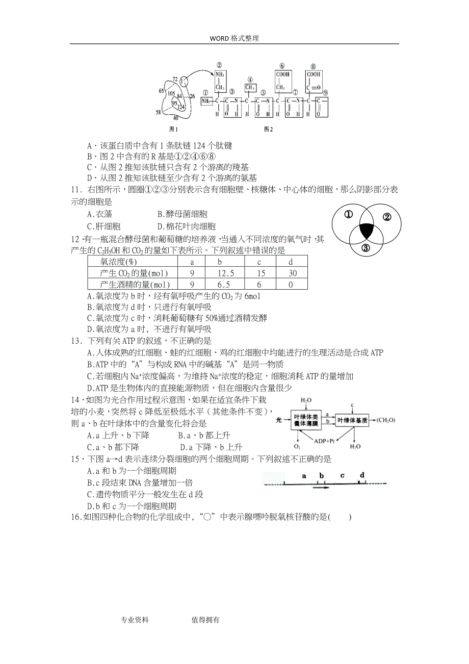 高中二年级生物必修一必修二综合测试题_第2页