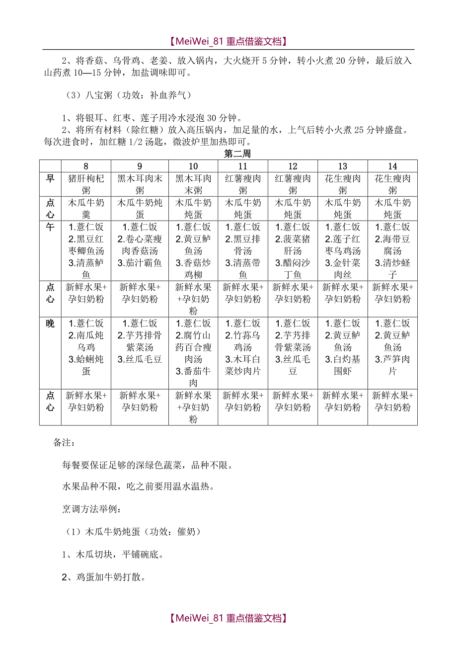 【9A文】最全月子餐食谱表_第2页