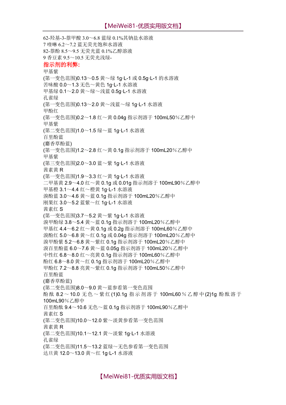 【8A版】常见指示剂的变色范围_第4页