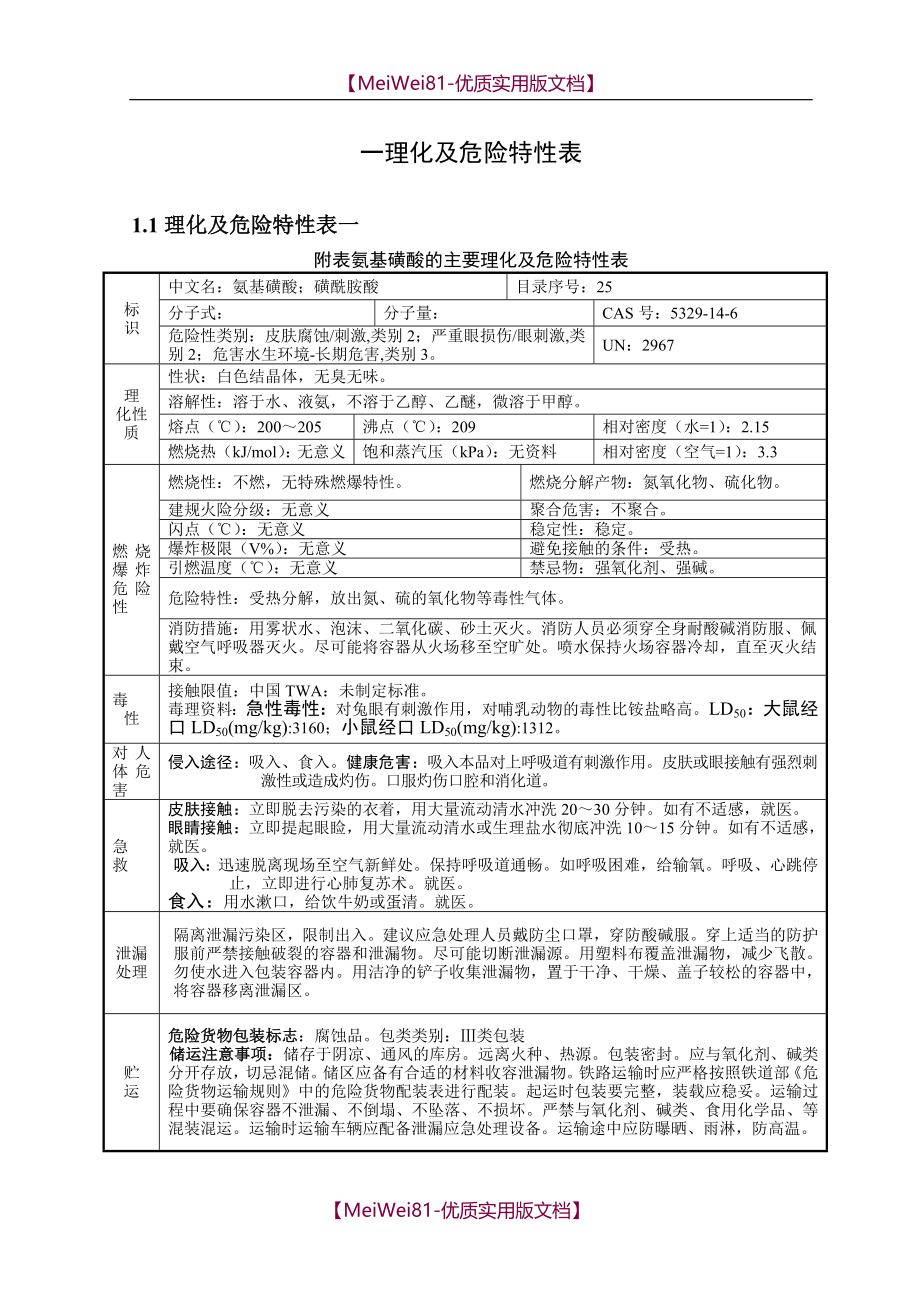 【8A版】常用危险化学品的理化及危险特性表汇总_第1页