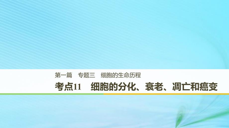 （江苏专用）2019高考生物二轮复习_专题三 细胞的生命历程 考点11 细胞的分化、衰老、凋亡和癌变课件_第1页