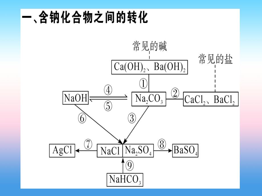 （江西专版）2018-2019学年九年级化学下册_第十一单元 盐 化肥 化学方程式梳理习题课件 （新版）新人教版_第1页