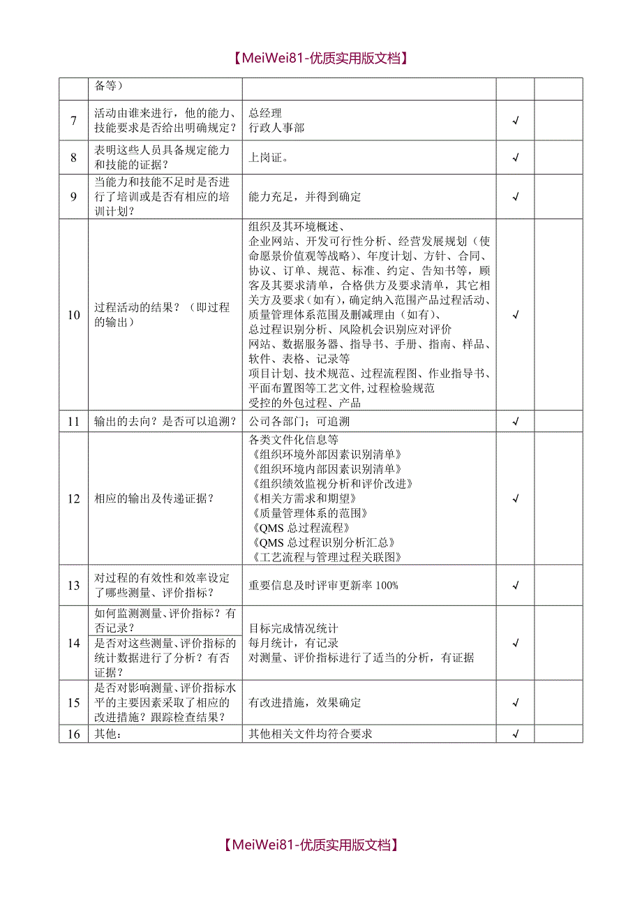 【8A版】ISO9001-2015内部审核检查表(过程模式)_第3页