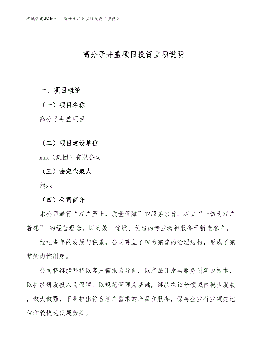 高分子井盖项目投资立项说明.docx_第1页