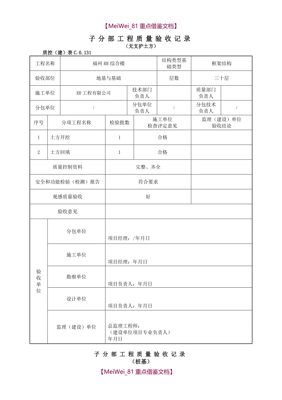 【9A文】子分部工程质量验收记录(全套专业)_第1页
