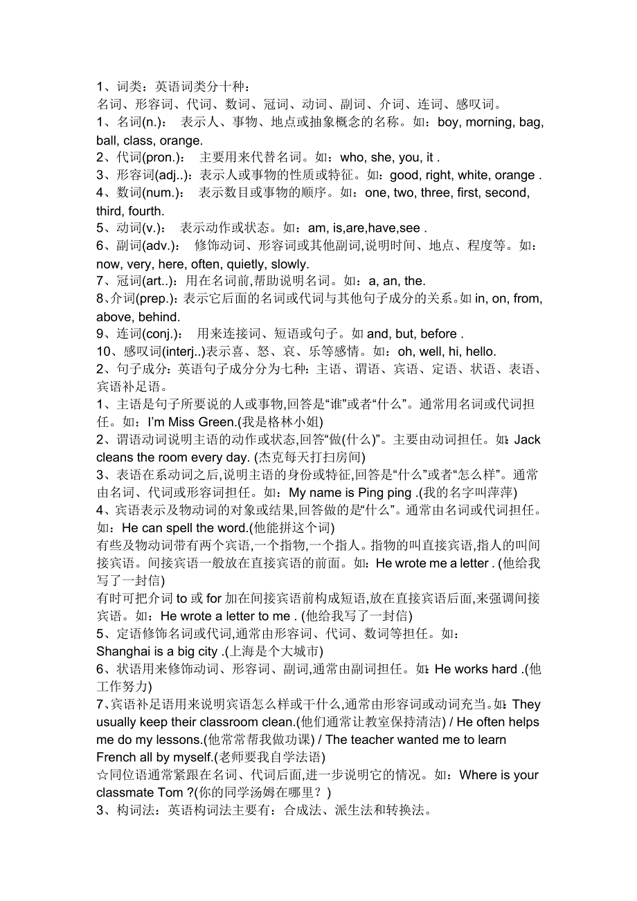 人教版初一英语上册词性_第1页