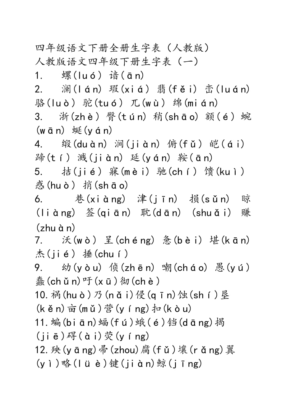 四年级语文下册生字表_第1页