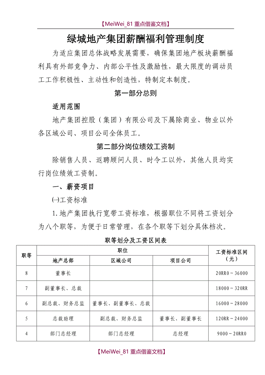【9A文】地产集团薪酬福利管理制度_第1页